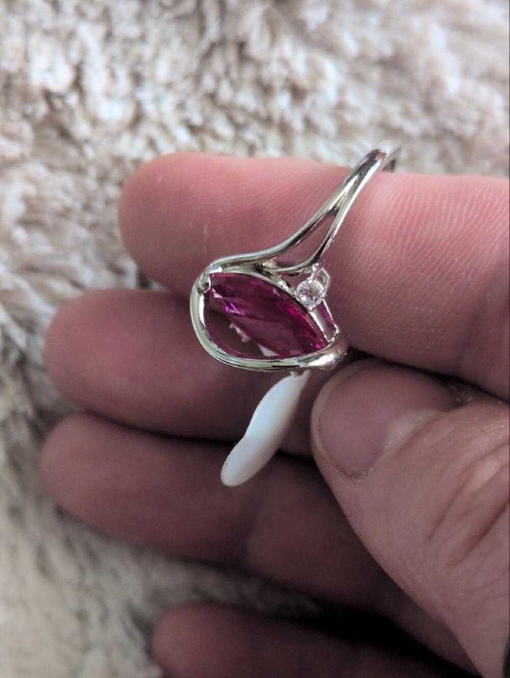 Silver Ring with Marquise Pink Stone and Clear Accents - Picture 3 of 5